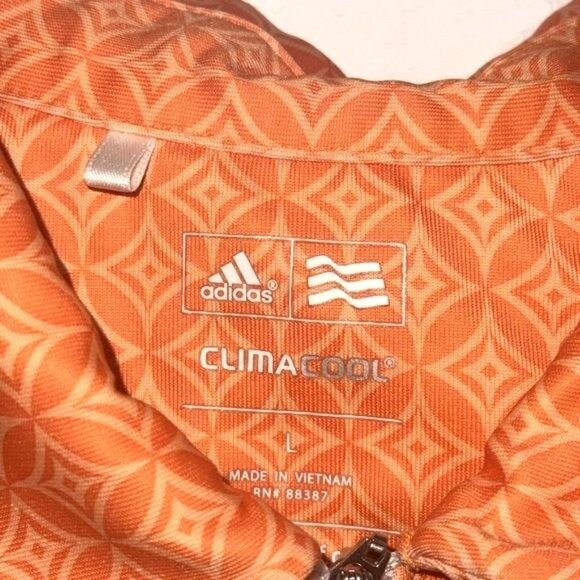 Adidas ClimaCool Sleeveless Orange Geometric Zip Polo Shirt L - Picture 3 of 8